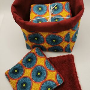 Panière arabesques bleue, jaune, rouge